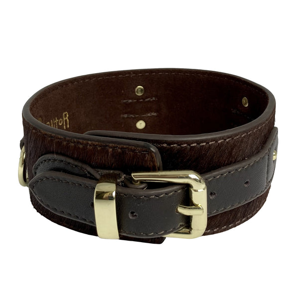 Pony Leather Triple Ring Collar Chocolate