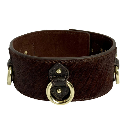 Pony Leather Triple Ring Collar Chocolate