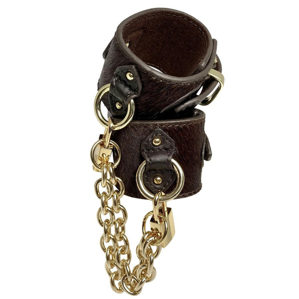 Pony Leather Cuffs with Padlocks Chocolate
