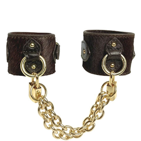 Pony Leather Cuffs with Padlocks Chocolate