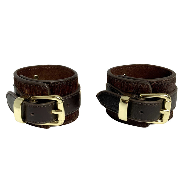 Pony Leather Cuffs with Padlocks Chocolate