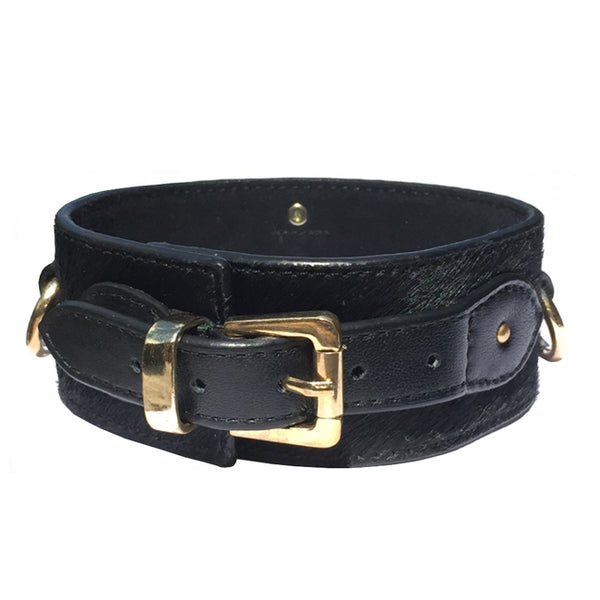 Pony Leather Triple Ring Collar Black