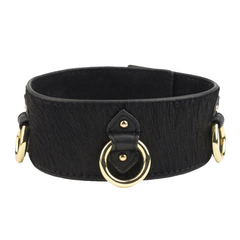 Pony Leather Triple Ring Collar Black