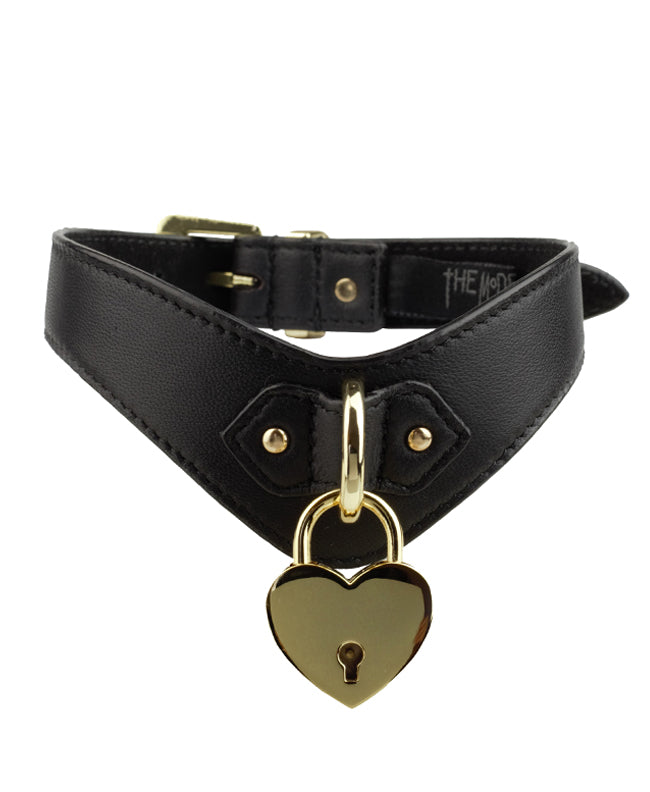 Leather V Collar with Heart Locket -SECONDS SAMPLE